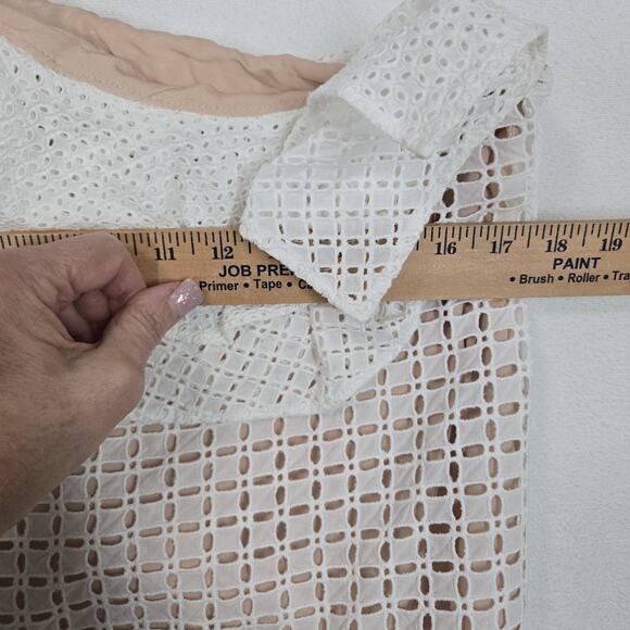 J Crew One Shoulder Ruffle Eyelet Top sz 6 White Cotton Nude Lining Boho Fairy - Picture 11 of 13